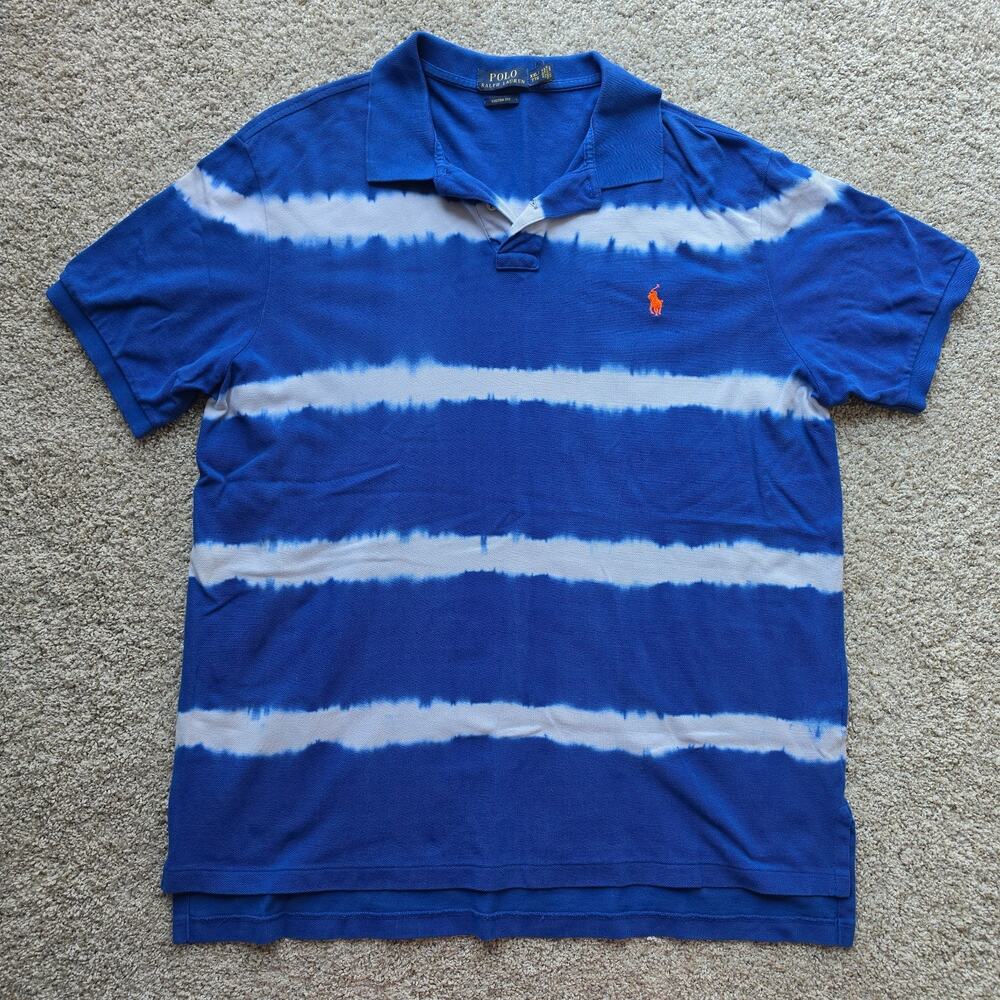Polo Ralph Lauren Custom Fit Tie Dye Stripe Polo Shirt - Men's XXL - Blue White